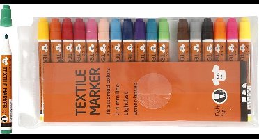 Creotime Textielstiften, 2-4 mm lijn, kleuren assorti, 18 assorti