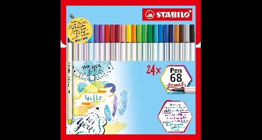 STABILO Pen 68 Brush - Premium Brush Viltstift - Etui 24 Stuks In 19 Verschillende Kleuren