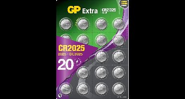 GP Extra Lithium CR2025 batterij (CR 2025 / DL2025)- 3V knoopcel batterij - 20 stuks batterijen CR2025
