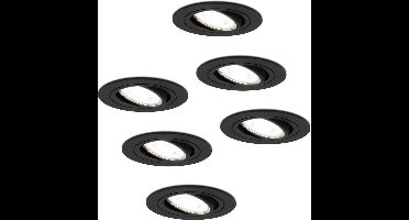 6x HOFTRONIC Miro - Kantelbare inbouwspot - LED - Rond zaagmaat 75mm - Zwart - Dimbaar - 5 Watt - 350 lumen - 230V - 6400K Daglicht wit - Verwisselbare GU10 - Plafondspots - Inbouwspot voor binnen - 2 jaar garantie
