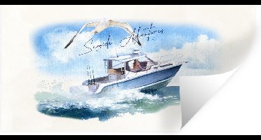 Muurstickers - Sticker Folie - Boot - Vogel - Zee - 40x20 cm - Plakfolie - Muurstickers Kinderkamer - Zelfklevend Behang - Zelfklevend behangpapier - Stickerfolie