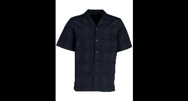 Donkerblauw geruite doorknoop polo BOSS Orange Rayer reverskraag