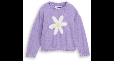 Tom Tailor - Gebreide trui met bloemenmotief - Maat 104/110 - sweet purple