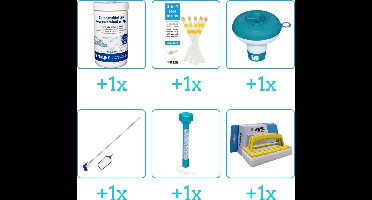 Zwembad Onderhoudspakket - Onderhoud Zwembad - bevat Chloor - Testrips - Chloordrijver - Schoonmaakset - Thermometer en Scrubborstel (6-delig)