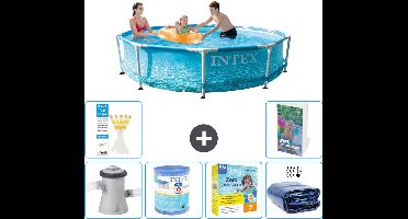 Intex Rond Frame Zwembad - 305 x 76 cm - Waterprint - Inclusief Pomp Filter - Onderhoudspakket - Solarzeil - 7-delig