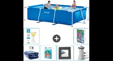 Intex Rechthoekig Frame Zwembad - 300 x 200 x 75 cm - Blauw - Inclusief Solarzeil - Speelgoed - Vloertegels - Zwembadfilterpomp - 7-delig
