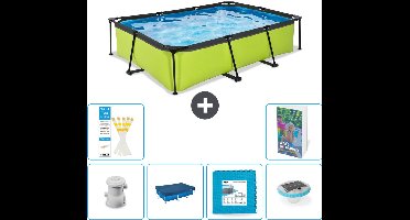EXIT Rechthoekig Lime Frame Zwembad - 300 x 200 x 65 cm - Inclusief Pomp Afdekzeil - Vloertegels - Verlichting - 7-delig