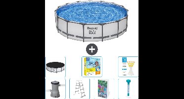 Bestway Rond Steel Pro MAX Zwembad - 457 x 107 cm - Grijs - Inclusief Pomp - Ladder - Afdekzeil - Onderhoudspakket - Thermometer - 8-delig