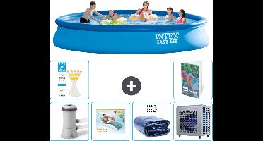 Intex Rond Opblaasbaar Easy Set Zwembad - 457 x 84 cm - Blauw - Inclusief Pomp Loungebed - Solarzeil - Warmtepomp - 7-delig
