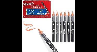 Sharpie Creative Marker Acrylverfmarkers | Brushtip | Verfmarkers op waterbasis | Inkt loopt niet door en geschikt voor de meeste oppervlakken | Oranje | 6 stuks