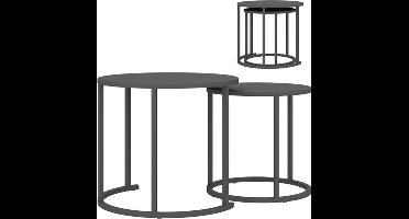 Bijzettafels – Tuintafel – Balkontafel – Campingtafel – Koffietafel – Set Van 2 Stakelbare Tafels – Gepoedercoat Staal – Weerbestendig