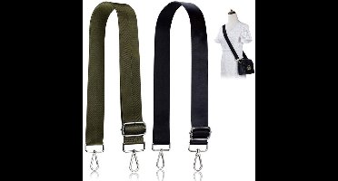 2x Verstelbare Schouderband - 3,8 cm Breedte - 75-145 cm Verstelbare Lengte - Vervangende Tasband - DIY Accessoire - Geschikt voor Handtassen, Totebags en Crossbody Tassen - Effen Kleur Band - Zwart + Legergroen