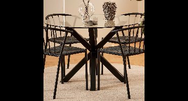 Giga Living Ronde Eettafel Harrie - Ø119x75cm - Glas/Zwart - X-poot - 1-2 Personen