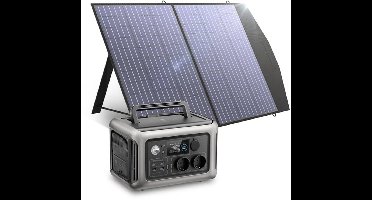 Powerstation - Generator - Aggregaat - Powerbank - Draagbare - 600W - met 100W Zonnepaneel - 299Wh LiFePO4 Zonnegenerator met UPS & MPPT - voor Kamperen en Back-up - Zwart