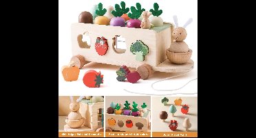 Montessori Houten Speelgoed voor 1, 2, 3 Jaar - Stapel- en Sorteerspel Houten Puzzel met Oogstspel (Boerderij) - Leerzaam Speelgoed & Cadeau voor Jongens en Meisjes