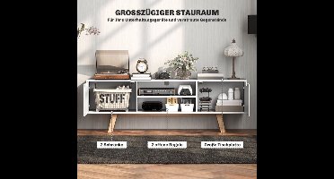 tv meubel – tv kast – tv dressoir – lowboard – mediameubel – wit – 150x39x50 cm – spaanplaat met houten poten
