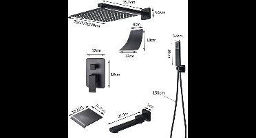 Douchekraan - Douchepaneel - Douche - Regendouches - Inbouw Douchekraan Systeem – 2-Weg Regendouche Set met 12 inch Douchekop & Thermostatische Mengkraan | Wandgemonteerd SUS304 - Zwart
