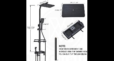 Douche - Regendouche - Douchewand - Douchekolom - Douchepanelen - Mat Zwarte Thermostatische Regendouche Set – Badkraan met Opbergrek & Verstelbare Hoogte - Zwart