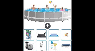 Intex Rond Prism Frame Zwembad - 610 x 132 cm - Grijs - Inclusief Pomp - Ladder - Grondzeil - Afdekzeil - Solar Mat - Speelgoed - 9-delig