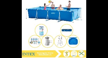 Intex Rectangular Frame Zwembad - Opzetzwembad - 450x220x84 cm - Inclusief Afdekzeil, Onderhoudspakket, Zwembadpomp, Filter, Trap en Voetenbad