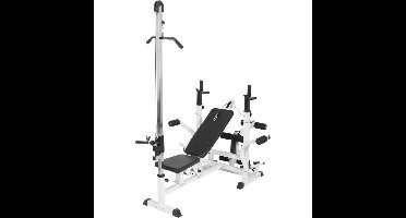 Gorilla Sports Universele Halterbank + Lat Pulley - Belastbaar tot 280 kg - Wit