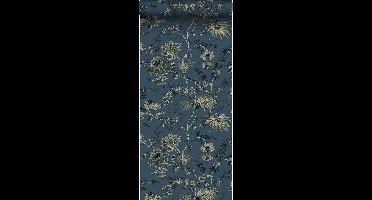 ESTAhome behang vintage bloemen donkerblauw en olijfgroen - 53 cm x 10.05 m - 139315