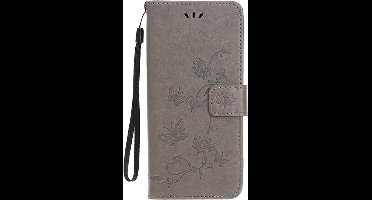 Shop4 - Samsung Galaxy S20 Ultra Hoesje - Wallet Case Bloemen Vlinder Grijs