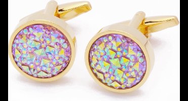 Manchetknopen - Goud Kristal Roze Glinsterend Rond