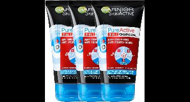Garnier SkinActive PureActive 3in1 Gezichtsmasker met Charcoal - Reiniging, Scrub & Masker - 3 x 150 ml