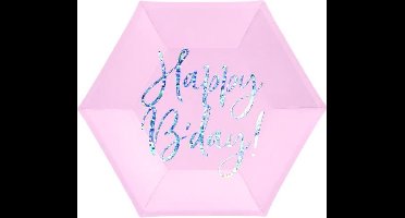 Borden Happy Birthday Roze / Zilver (6 stuks)