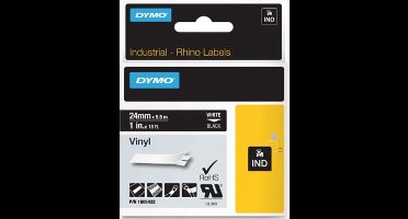 DYMO Rhino industriële Vinyl Labels | 24 mm x 5,5 m | witte afdruk op zwart | zelfklevende labels voor Rhino & LabelManager labelprinters