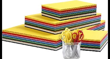 Gekleurd karton en kinderscharen, A3,A4,A5,A6, 180 gr, diverse kleuren, 1 set | Knutselkarton