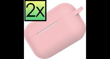 Hoes - 2 Stuks - Geschikt voor Apple AirPods Pro 2 - Siliconen Hoesje met Clip - Silicone Case Cover - Lichtroze