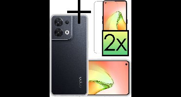 Hoesje - Met 2x Screenprotector - Geschikt voor OPPO Reno 8 - Sterk & Shockproof - Back Cover - Siliconen Case - Telefoon Hoes - Transparant