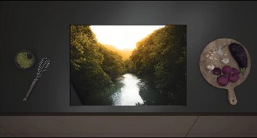 Inductieplaat Beschermer - Kalme Rivier tussen Bossen bij Zonsopkomst - 70x52 cm - 2 mm Dik - Inductie Beschermer met zwarte kern