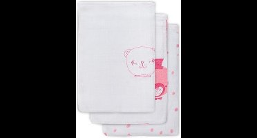 Jollein Washandjes Hydrofiel Funny Bear - Pink - 3 Stuks