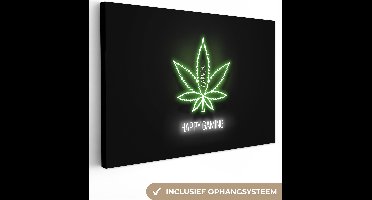 Canvas schilderij 90x60 cm - Wanddecoratie Gaming - Tekst - Neon - Happy gaming - Groen - Muurdecoratie game room - Gaming kamer decoratie - Gameroom accessoires - Schilderijen
