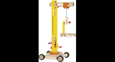 Houten voertuig: MOBIELE KRAAN 48x23x64cm, met rubberen banden, 3+