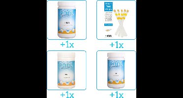 Zwembad Onderhoudsset - Startersset bevat Chloor - Testrips - PH-min en PH-plus - Zwembad Onderhoud Starterspakket - Chloortabletten - Ideaal voor grotere Zwembaden - Voor zwembaden met meer dan 25.000 liter (4-delig)