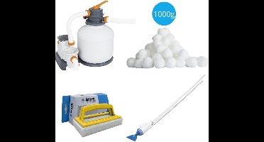 Bestway - Zwembadstofzuiger AquaCrawl & Zandfilterpomp 5678 L/u & Filterbollen 1000 g & WAYS Scrubborstel