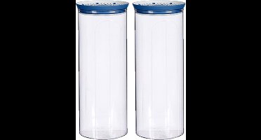 4x stuks voorraadpot/bewaarpot transparant/blauw met deksel L12xB12xH28 cm - 2200 ml - Kunststof voorraadpotten