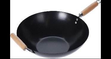 Wok carbon staal Ø35cm houten handgreep Wokpannen