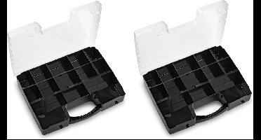 4x stuks opbergkoffertje/opbergdoos/sorteerboxen 13-vaks kunststof zwart 27 x 20 x 3 cm - Sorteerdoos kleine spulletjes