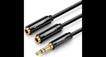 UGreen audio splitter 1x Male naar 2x Female 3.5mm audio jack (geen microfoon) zwart 25cm