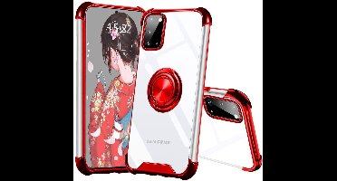 Hoesje Geschikt Voor Samsung Galaxy A51 hoesje silicone met ringhouder Back Cover Case - Transparant/Rood