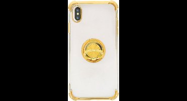 Hoesje Geschikt voor iPhone XS Max hoesje silicone met ringhouder Back Cover case - Transparant/Goud