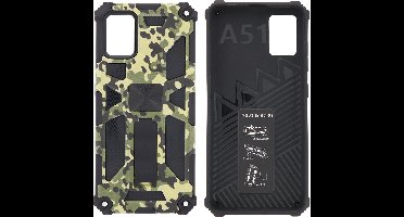 Hoesje Geschikt Voor Samsung Galaxy A51 (4G) Hoesje - Rugged Extreme Backcover Army Camouflage met Kickstand - Groen