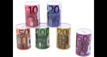 Spaarpot 500 euro biljet - 8 x 15 cm - Blikken/metalen spaarpot met euro biljet - 1 stuk