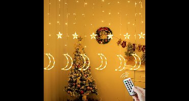 Ster & Maan Lichtgordijn – 138 LED Warm Wit met 8 Modi – Sfeervolle Raamdecoratie Binnen & Buiten