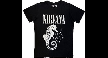 Nirvana - Seahorse & Logo Mono Heren Tshirt - S - Zwart